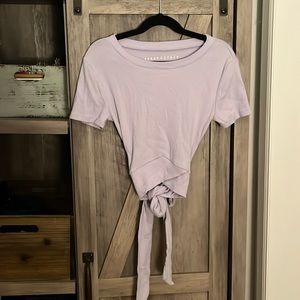 AEROPOSTALE Light Purple Ribbed Short Sleeve Tie Back Top,XS